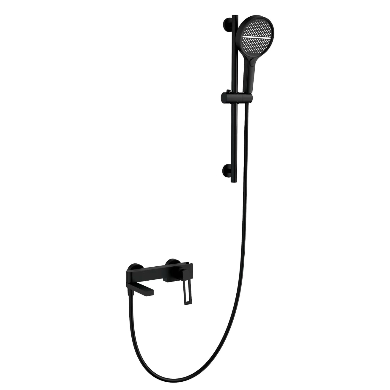 Itim na Minimalist Round Handheld Shower Head na May Pagsasaayos ng Taas