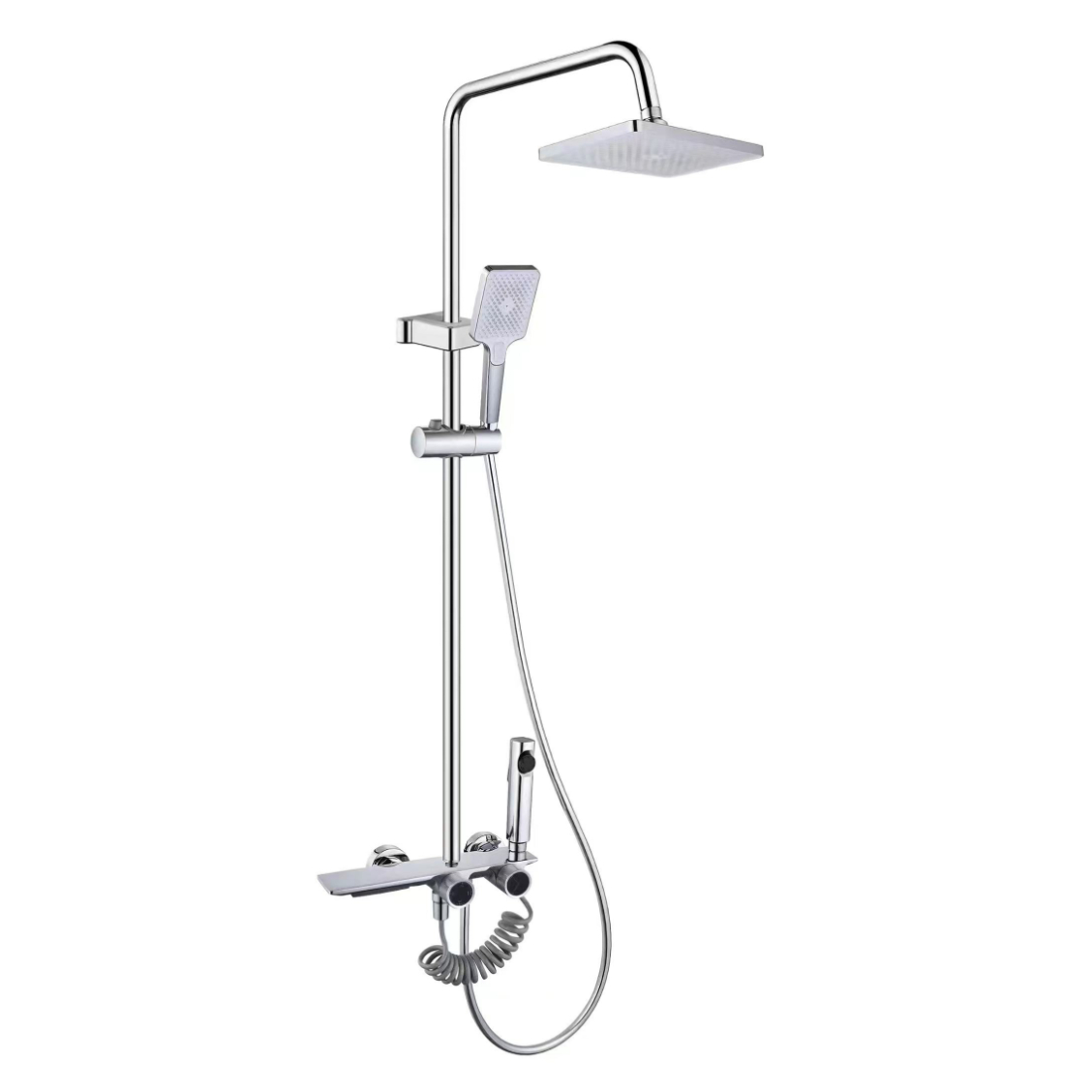 Bright Chrome Square Rain Shower Set na may Dual Knobs