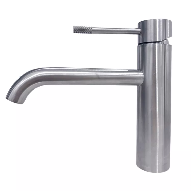 Extended Curved Spout Knurled Handle Hot At Cold Basin Faucet