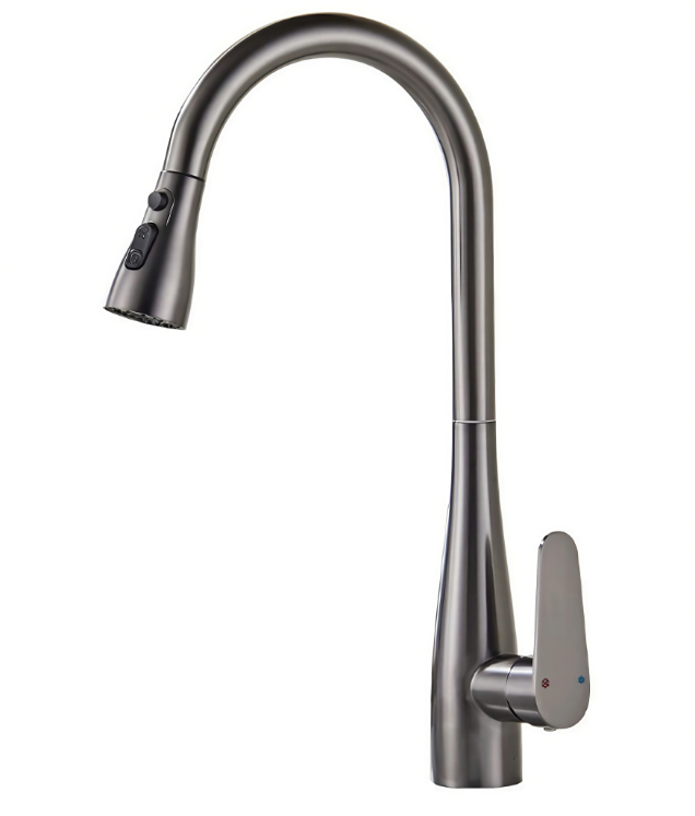 Gunmetal Grey High-Arc Gooseneck Hot At Cold Kitchen Pull-Out Faucet Gunmetal Grey High-Arc Gooseneck Hot At Cold Kitchen Pull-Out Faucet