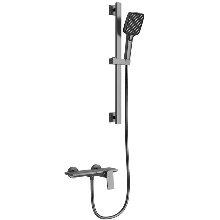 Gunmetal Grey Square Shower Set na May Adjustable Slide Bar