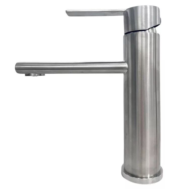Straight-Nozzle Cylindrical Brushed Hot At Cold Basin Faucet